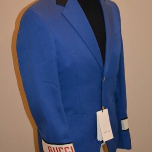 NWT $3,800 Gucci Men's Cambridge Gucci Band Cotton Twill Blazer Blue 48-IT/38-US